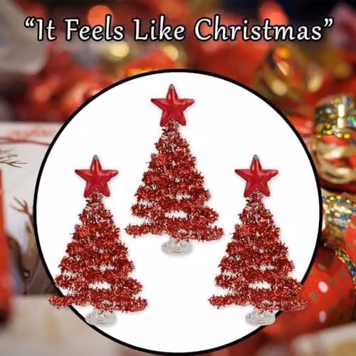 VFM e-Store Red Glass Christmas Tree Tabletop Decoration, H 29 cm x W 15 cm – 6