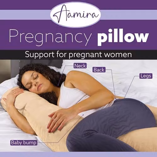 Aamira J Shaped Memory Foam Pregnancy Maternity Pillow with Velvet Cover, Beige, W/D/H: 140 x 70 x 20 cm – 2