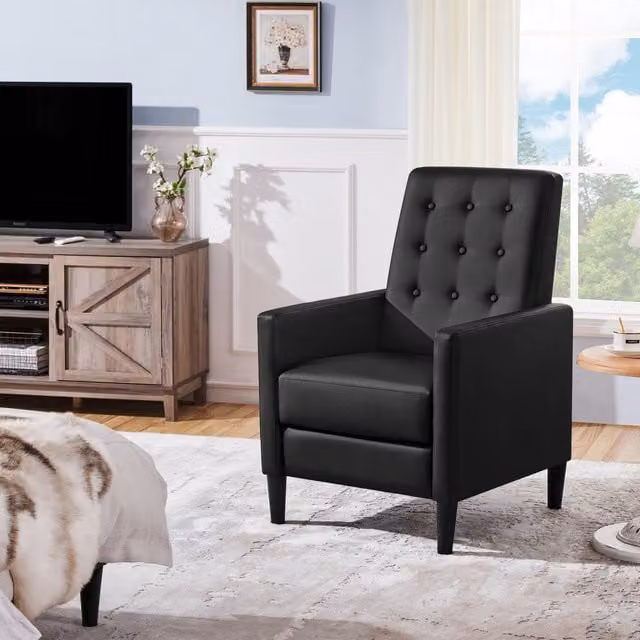 Yaheetech Black Tufted Upholstered Recliner Sofa Chair with Synthetic Leather and Solid Wood Frame