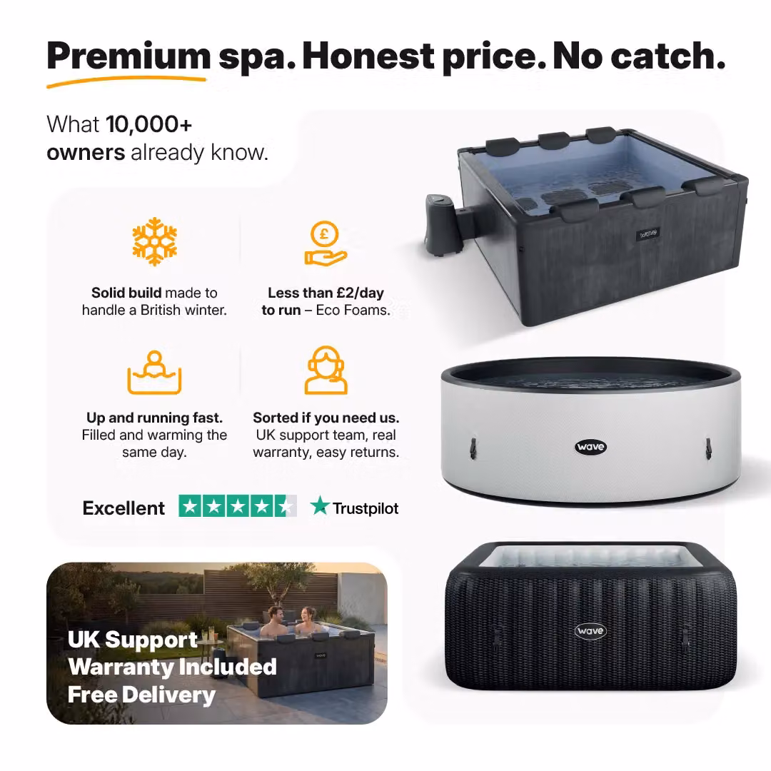 Wave Spas Wave Tahoe 4-Person Round Inflatable Foam Hot Tub Bundle with Thermal Cover and Ground Sheet in Black – 7
