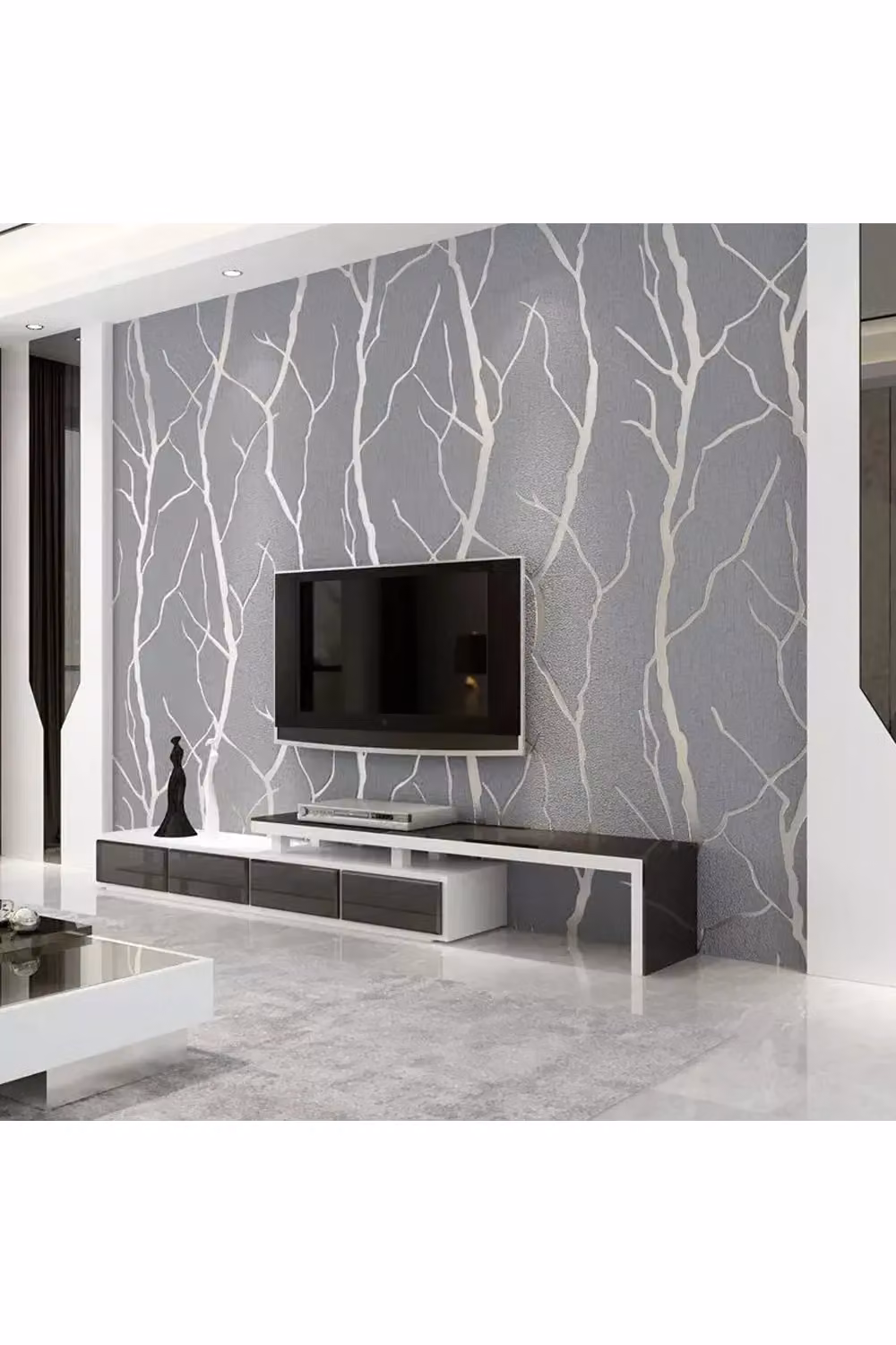 Living and Home Modern Grey 3D Embossed Velvet Floral Wallpaper Roll, Width: 53 cm, Length: 9.5 m – 2