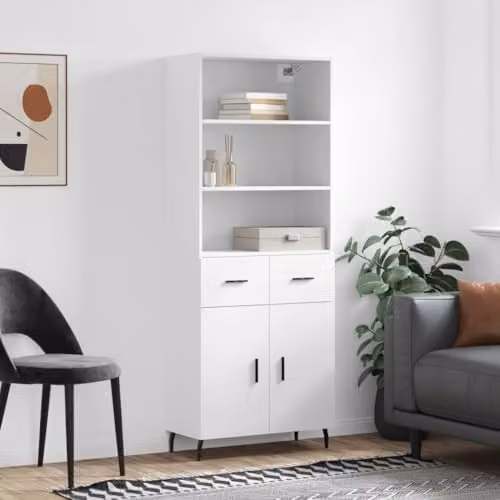 vidaXL Industrial Style Highboard Sideboard in White Engineered Wood with Drawers and Doors – 2