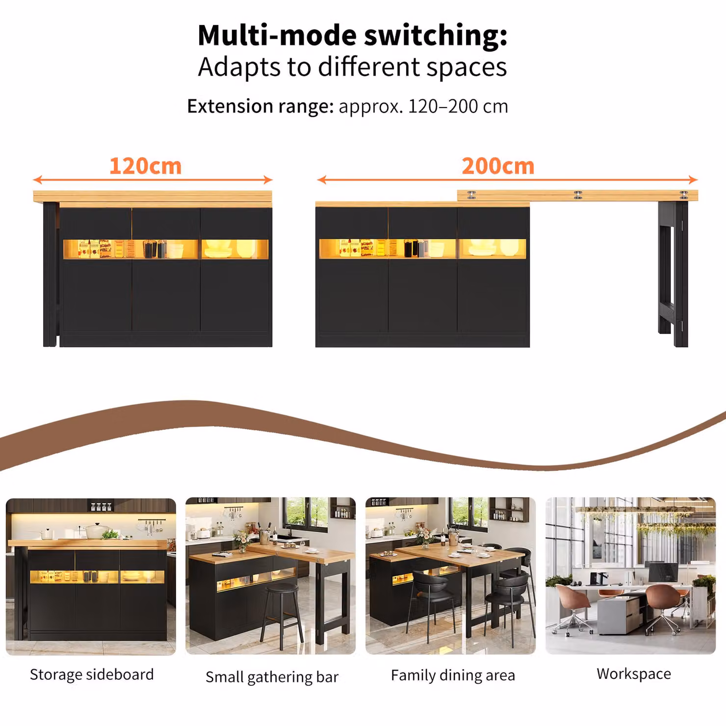 Aosom UK Modern Extendable Bar Table with App-Controlled LED Lighting and 360 Degree Swivel Function, Black, W: 120-180 cm, D: 40 cm, H: 71.5 cm – 6