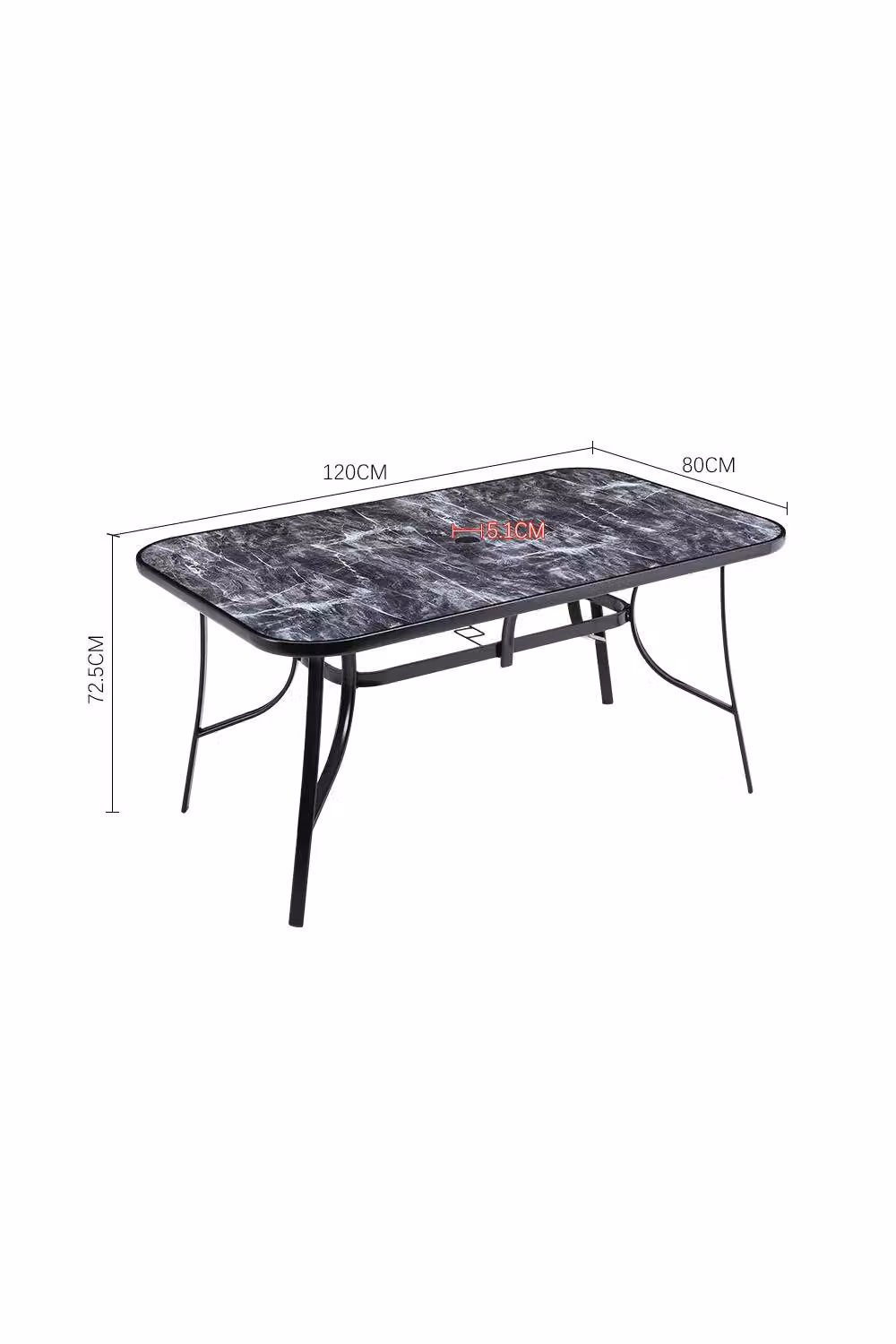 H&O Direct Rectangular Garden Coffee Table with Black Marble Effect Tempered Glass and Metal Frame – 2