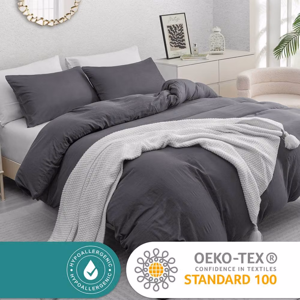 Pamposh Grey Microfibre Duvet Cover and Pillowcase Set, Super King Size, 200 x 200 cm – 2