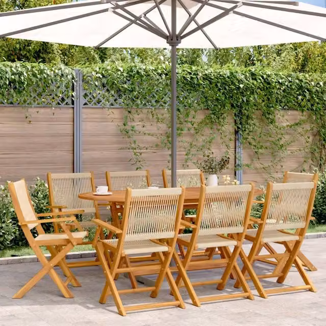 Berkfield Home Set of 8 Folding Garden Chairs in Beige Acacia Wood – 1