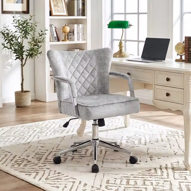 Livingandhome Ergonomic Swivel Office Chair in Grey with Armrests and Castors