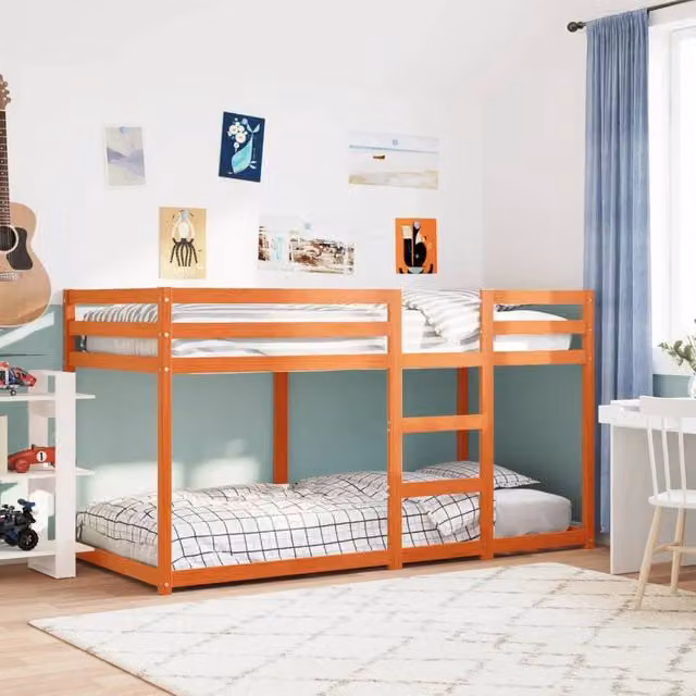 Berkfield Home Rustic Wax Brown Solid Wood Pine Bunk Bed W/D/H: 90 x 200 cm