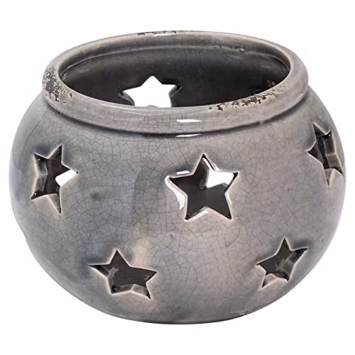 Hill Interiors Ceramic Star Candle Holder, Grey, H 14 cm x W 14 cm x D 10 cm