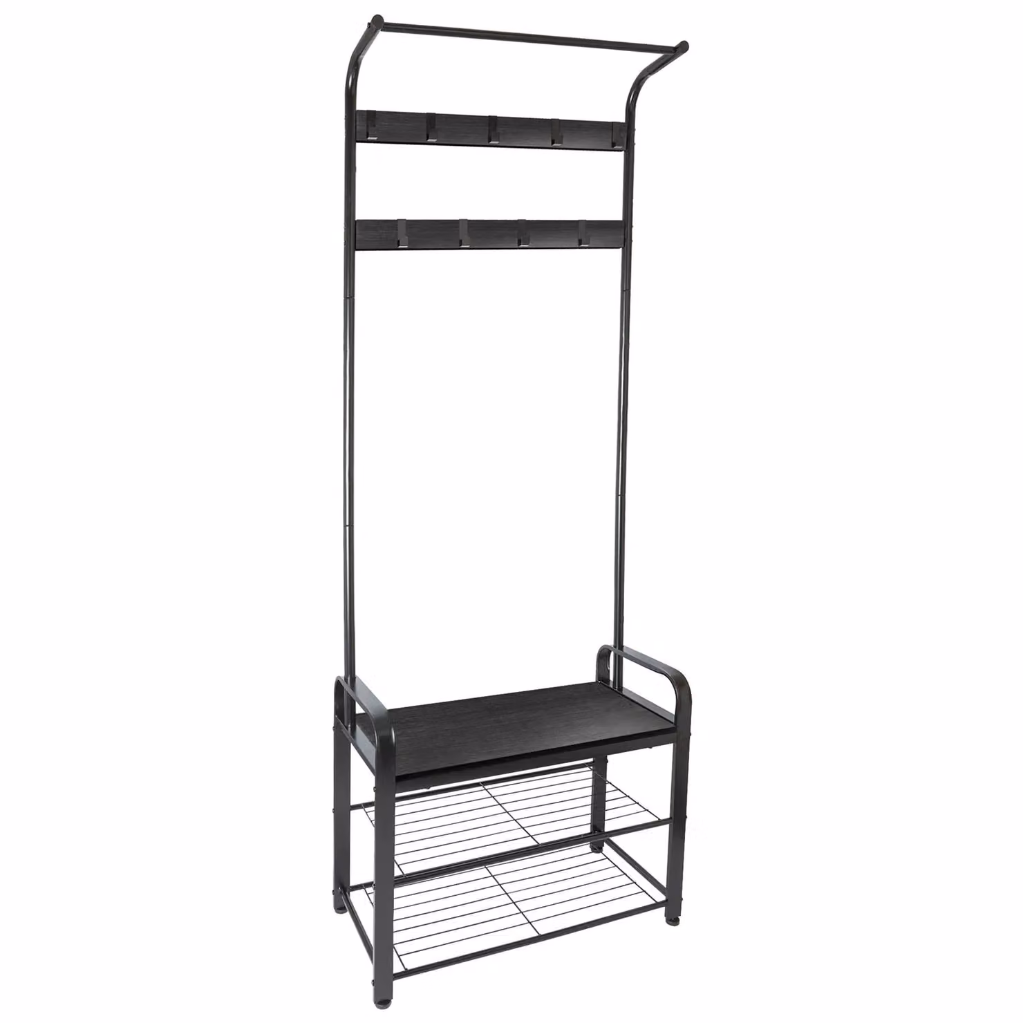 Harbour Housewares Industrial Hall Tree with Shoe Storage Bench and Coat Rack in Matt Black – 2