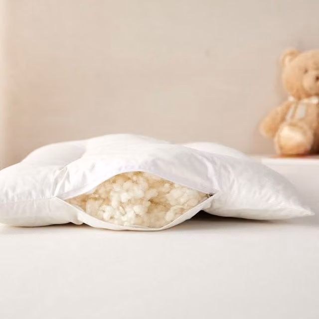 Homescapes Premium New Wool Kids Pillow with Removable Cotton Case, White, W/D/H: 60 x 40 x 1 cm
