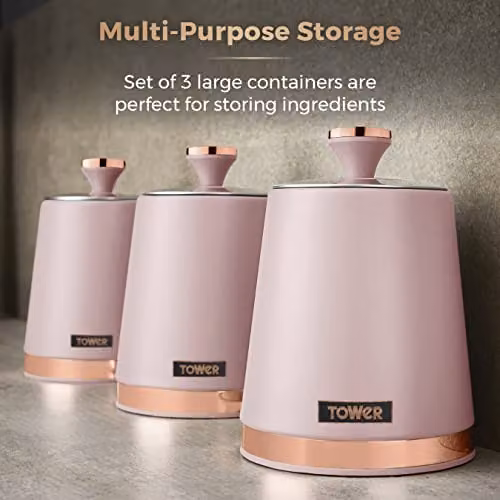 Tower Cavaletto Set of 3 Airtight Stainless Steel Kitchen Canisters in Pink and Rose Gold – 4