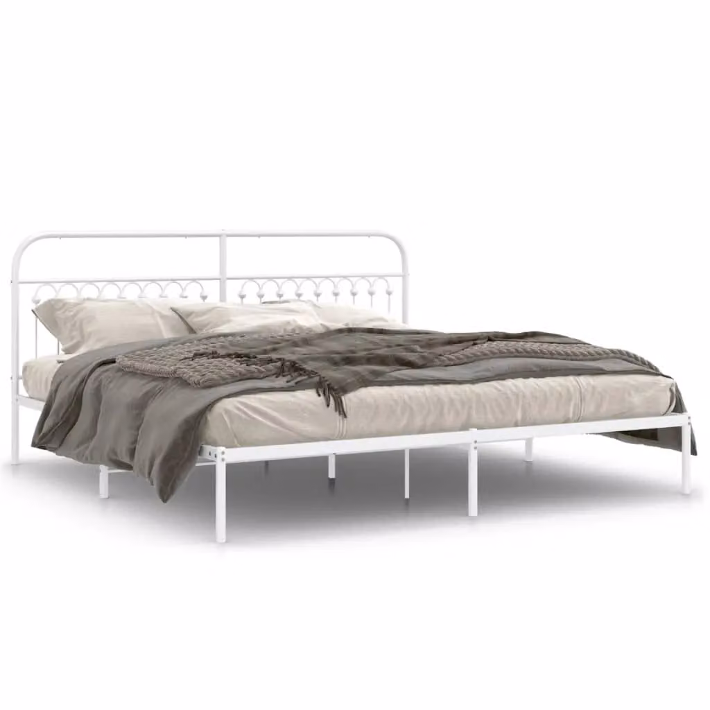 Berkfield Home Metal Bed Frame with Headboard, White, W/D/H: 193 x 203 cm – 2