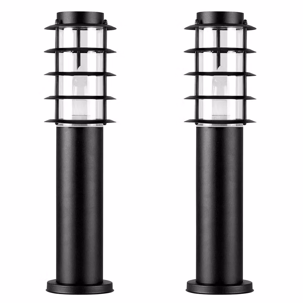ValueLights Wharf Set of 2 Black Stainless Steel Outdoor Bollard Lights – 2