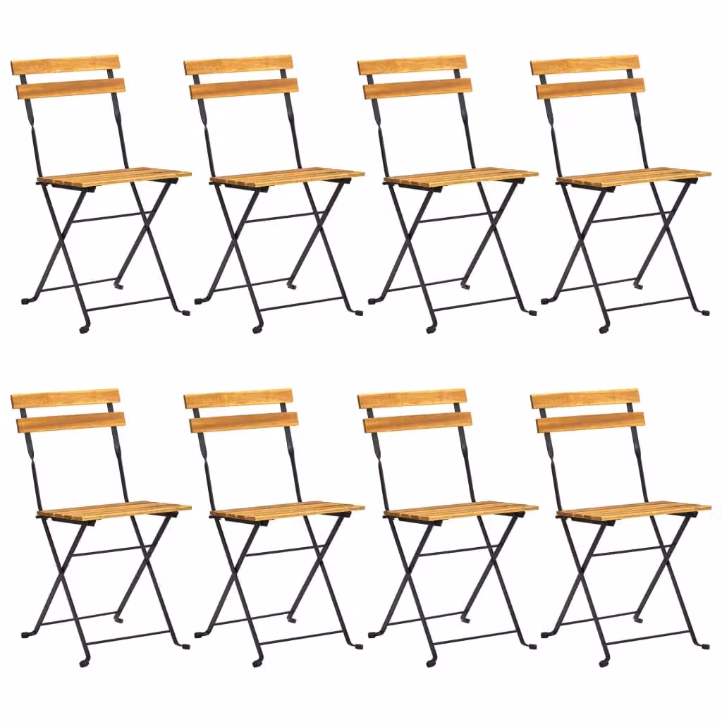 Berkfield Home Set of 8 Folding Garden Chairs in Brown Acacia Wood and Steel – 2