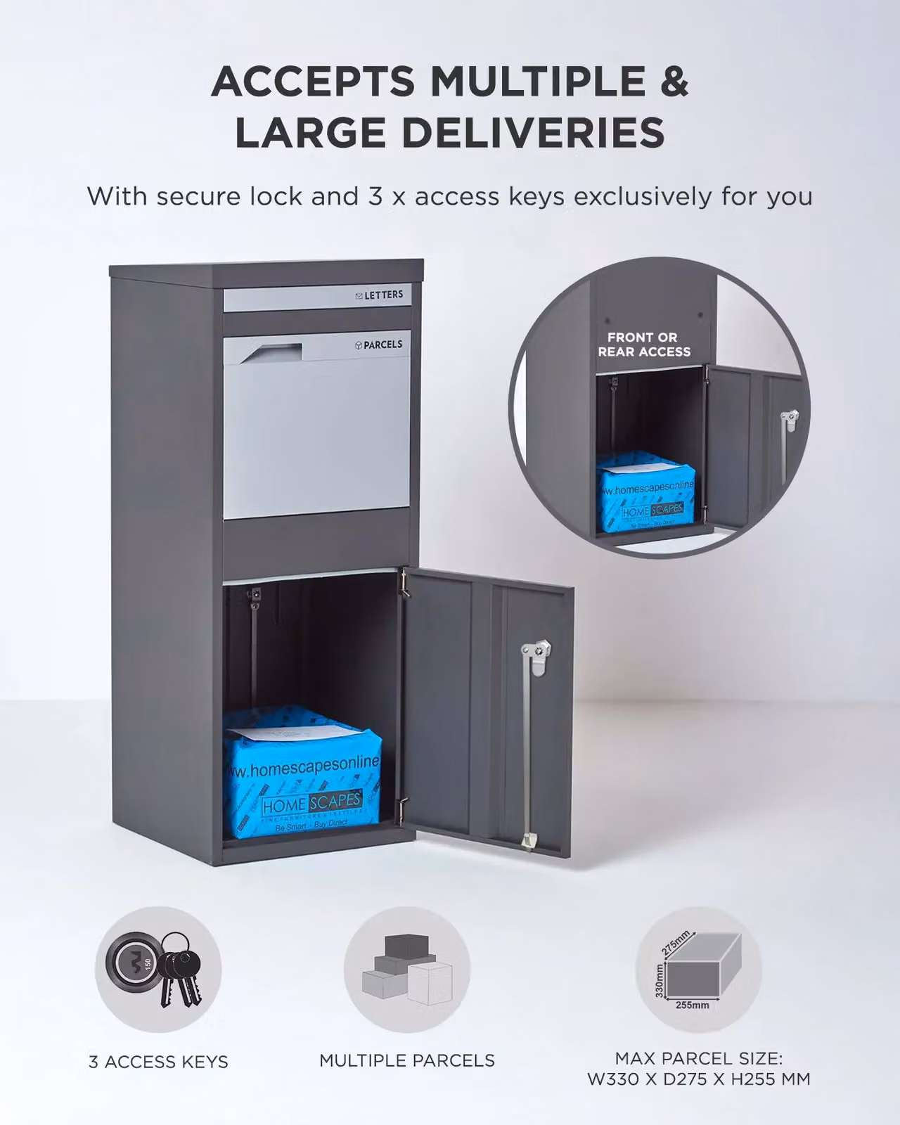 Homescapes Smart Parcel Box Large Secure Steel Delivery Box in Grey, W/D/H: 102.5 x 38.5 x 41.5 cm – 5
