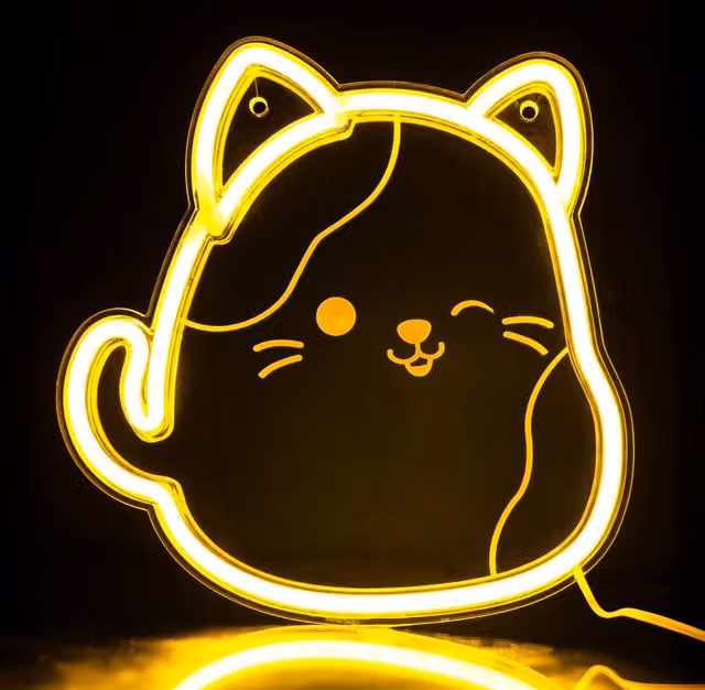 Squishmallows Cam the Cat Neon LED Wall Light in Yellow, USB Powered
