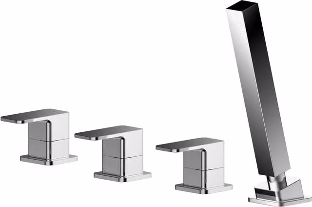 Balterley Square 4 Tap Hole Deck Mount Bath and Shower Mixer Tap with Kit in Chrome Silver