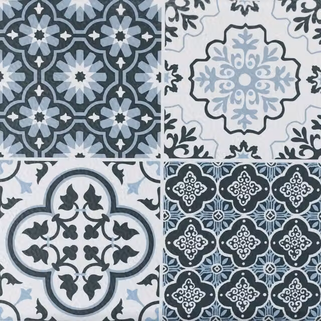 Fine Decor Self-Adhesive Plain Blue Vinyl Floor Tiles, 0.93sqm