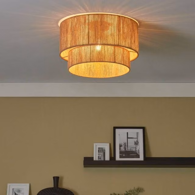 Wyld and Coco Adjustable Pendant Ceiling Lamp with Natural Jute Shade and Black Iron Base – 1