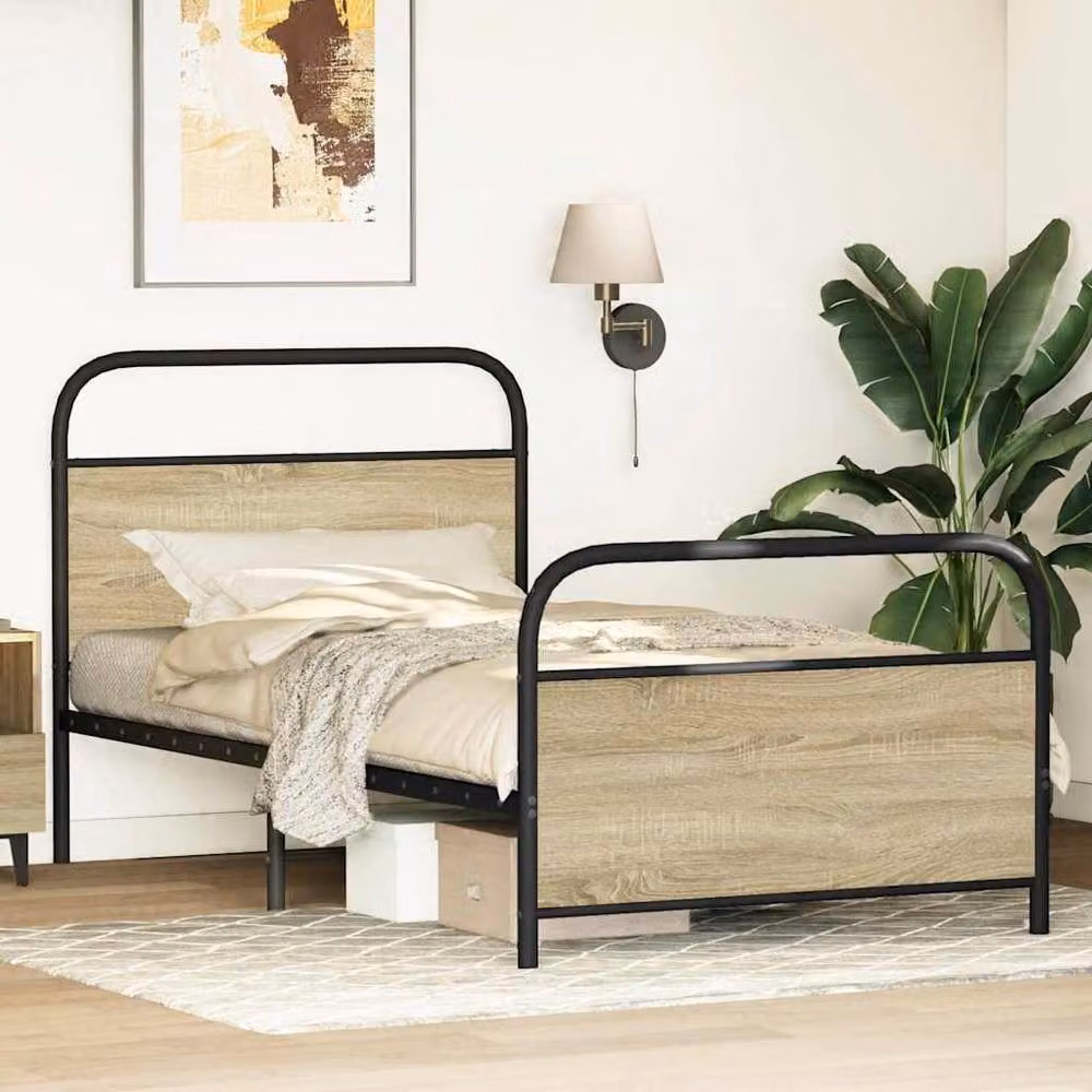 Berkfield Home Sonoma Oak Bed Frame in Brown, W/D/H: 100 x 200 cm – 2