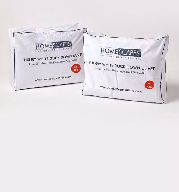 Homescapes All Seasons White Duck Down Duvet, 13.5 Tog