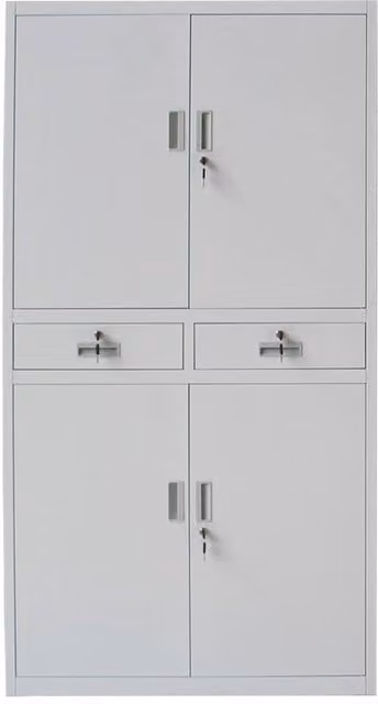 FORGEVIO Metal Office Storage Cupboard with Hinged Doors and Internal Drawers in Matt Grey – 1