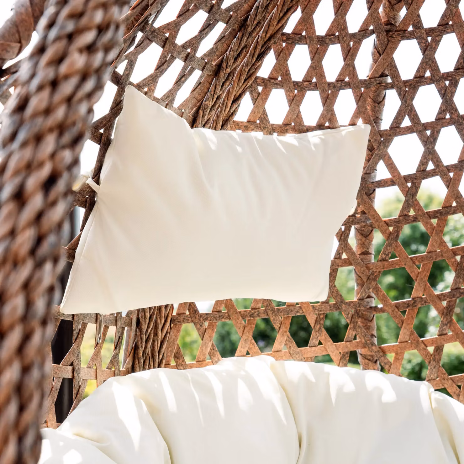 Artemis Home Sunbury Hanging Single Egg Pod Chair in Beige with Metal Stand and Rattan Design – 3