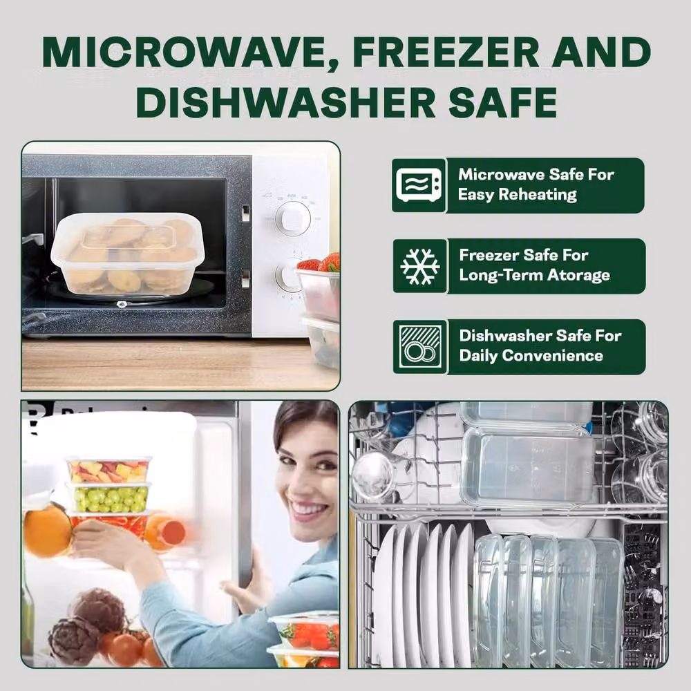 ECONX 100 Piece Set of Airtight Plastic Food Storage Containers with Lids, 750ml, Clear, Microwave and Freezer Safe – 4