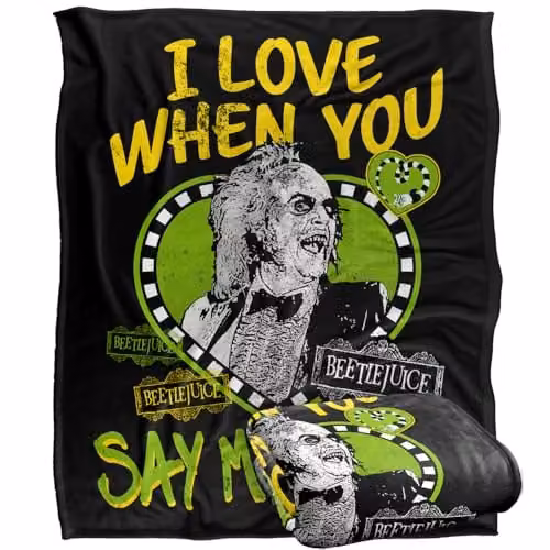 Warner Bros. Beetlejuice Say My Name Valentine Silky Touch Super Soft Fleece Throw Blanket, Multicolour, W: 152 cm, D: 127 cm