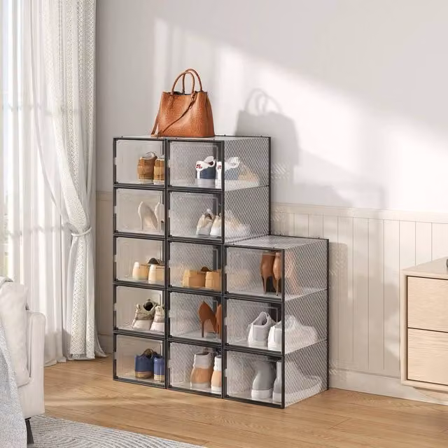 EONLION 12 Pack Foldable Shoe Rack with Magnetic Doors, Black – 1