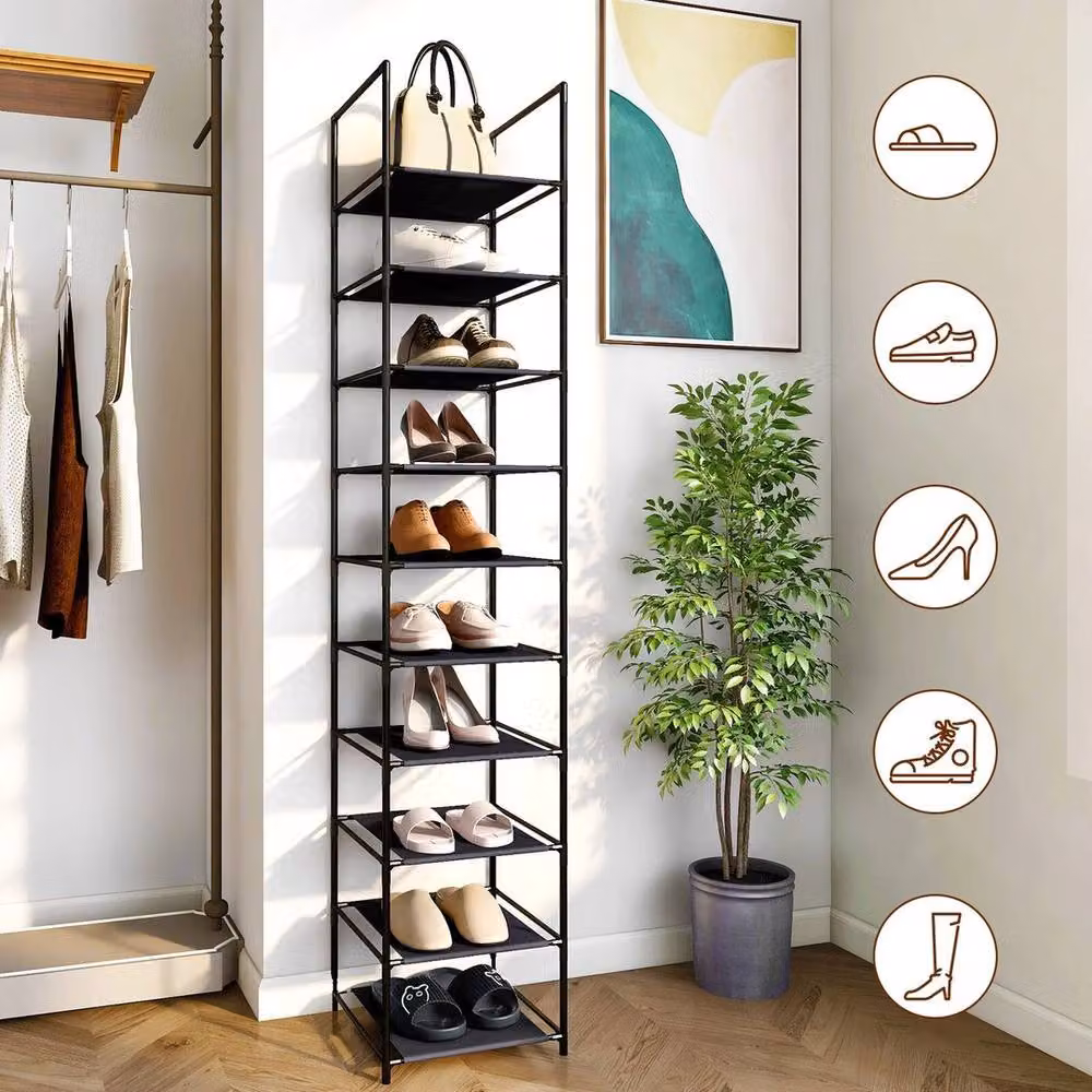 PAWNORA 10 Tier Metal Shoe Rack in Black, W/D/H: 33 x 33 x 173 cm – 4