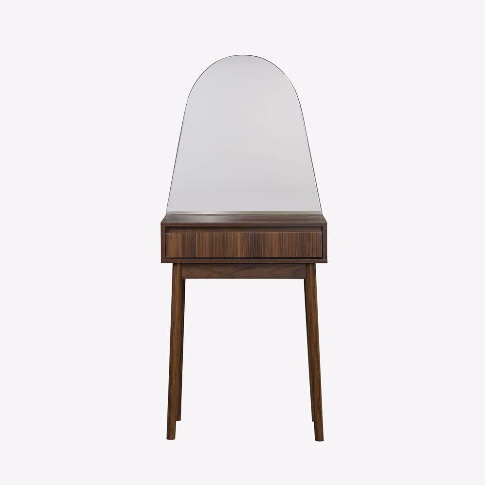 Sweekeet Dark Brown Wooden Effect Dresser with Rounded Mirror and 1 Drawer, W: 60 cm – 2