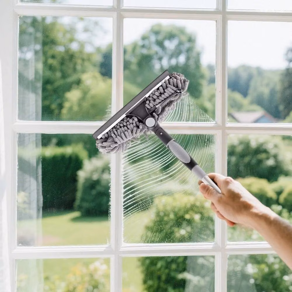 FLAVORA Grey Window Glass Cleaning Squeegee with Scraper and Microfibre Rubber Head – 4