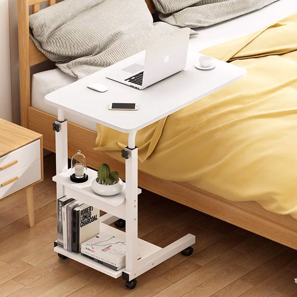 Living and Home 3-tier Height Adjustable Mobile Overbed Desk with Wheels in White – 4