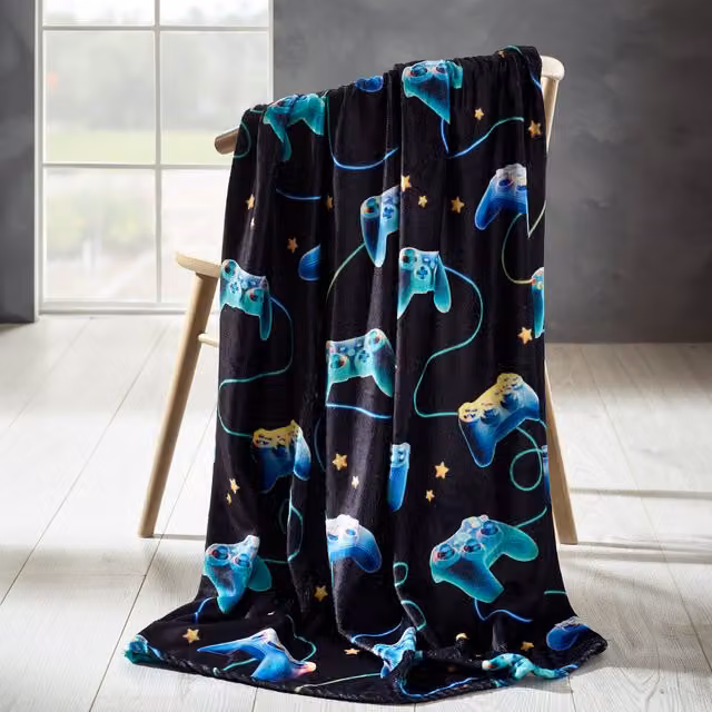 Catherine Lansfield Gamer Fleece Throw, Black, W: 130 cm, D: 170 cm