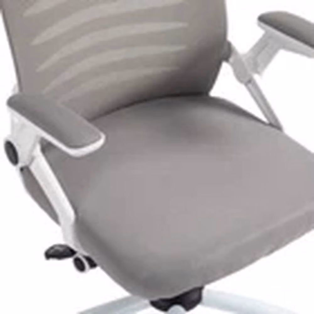 EONLION Grey Fabric Mid-Back Office Swivel Chair with Flip-Up Armrests – 2
