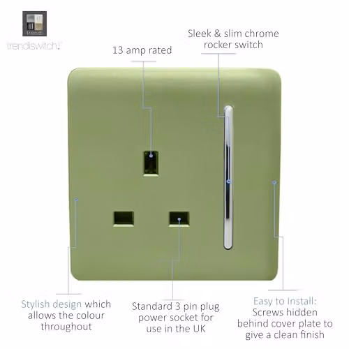 Trendi 1 Gang Flush Switched Socket in Green – 2