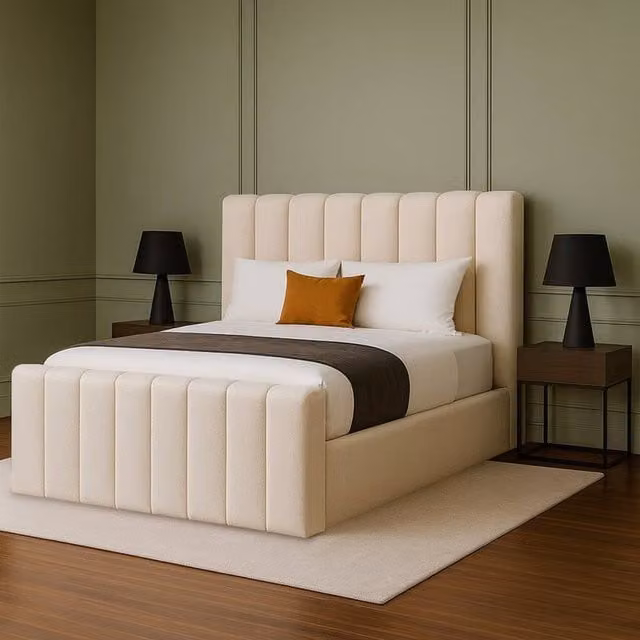 Desire Deco Selena Upholstered Plush Velvet Ottoman Storage Bed Frame in Beige, Small Double
