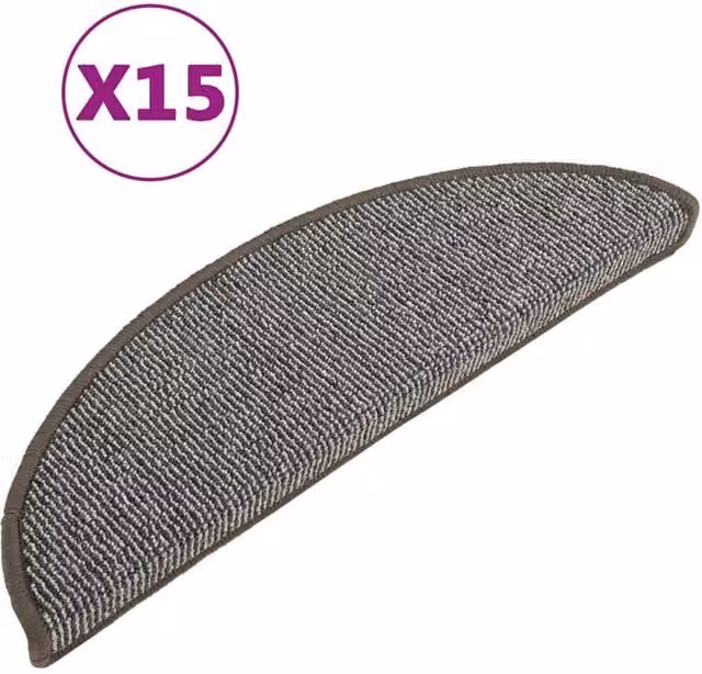 Berkfield Home Self-Adhesive Non-Slip Carpet Stair Treads, 15 Pieces, Grey, W: 56 cm, D: 17 cm, H: 3 cm
