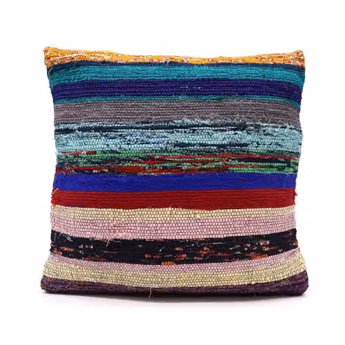 Ancient Wisdom Handmade Recycled Cotton Rag Rug Cushion Covers, Charcoal Grey and Multicolour, W/H: 45.72 x 45.72 cm