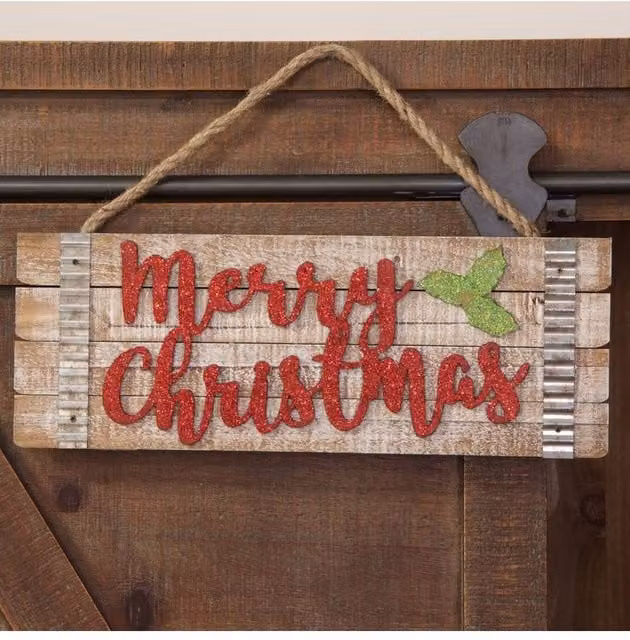 KDMD Merry Christmas Hanging Plaque in Brown and Red