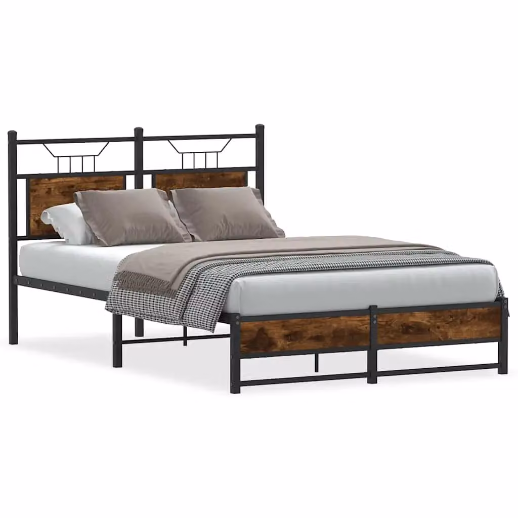 Berkfield Home Small Double Bed Frame in Smoked Oak Brown, Engineered Wood, W/D/H: 120 x 190 cm – 2