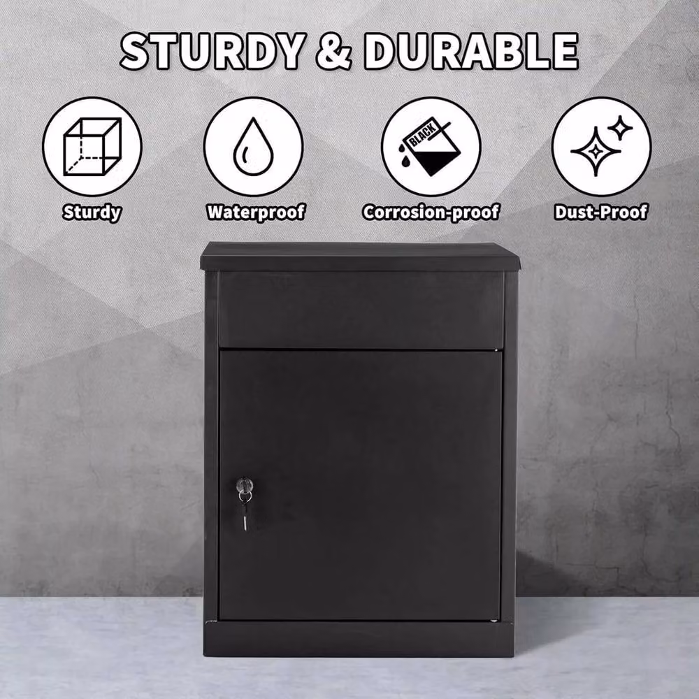 FLAVORA Lockable Wall Mounted Outdoor Parcel Box in Black Galvanised Steel, Width: 50 cm – 4