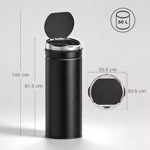 HOMCOM 50L Sensor Bin with Quiet Soft-Close Lid in Black, W: 30.5 cm, D: 30.5 cm, H: 81.5 cm – 3