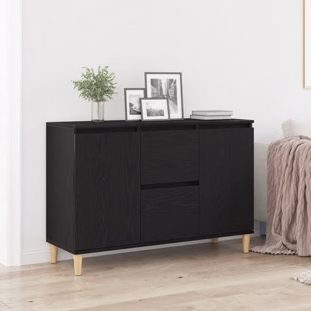 Berkfield Home Black Oak Sideboard in Black Matt Engineered Wood, W: 101 cm, D: 35 cm, H: 60 cm