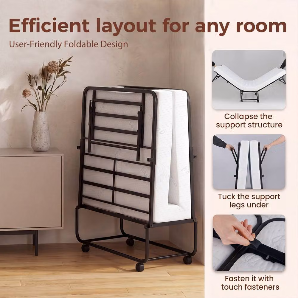Gymax Portable Folding Bed with Foam Mattress in White, W/D/H: 190 x 90 x 40 cm – 5