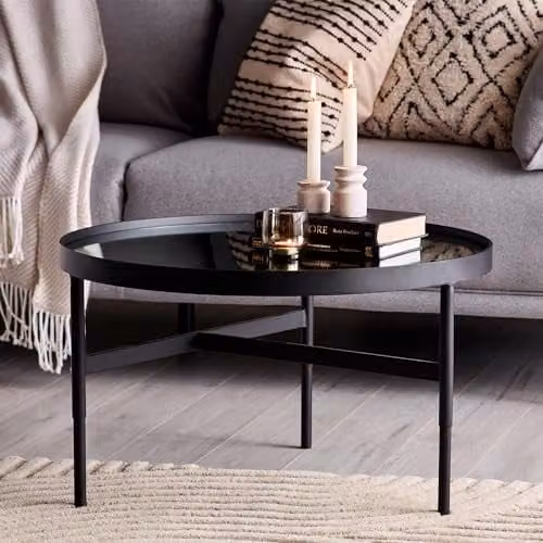 Julian Bowen Franki Modern Square Glass Coffee Table in Black, W/D/H: 70 x 70 x 41.5 cm – 1