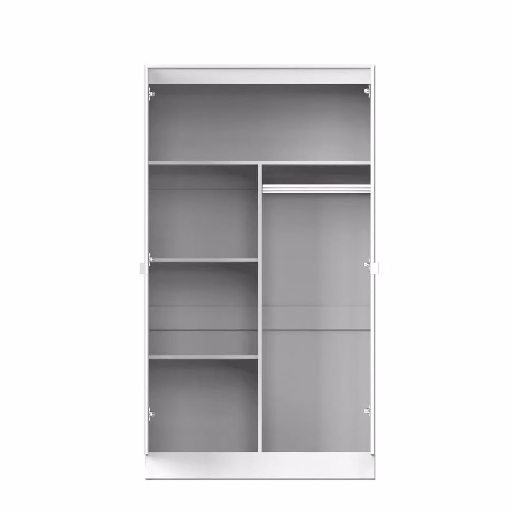 FLAVORA White Modern 2-Door Wooden Bedroom Storage Wardrobe with Internal Shelves – 2