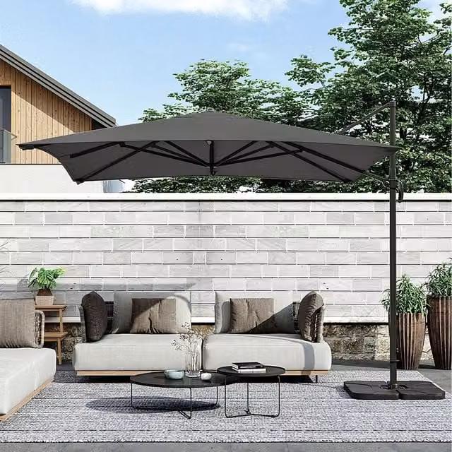 Breeins Adjustable Cantilever Parasol in Dark Grey with Polyester Canopy and 4-Piece Base